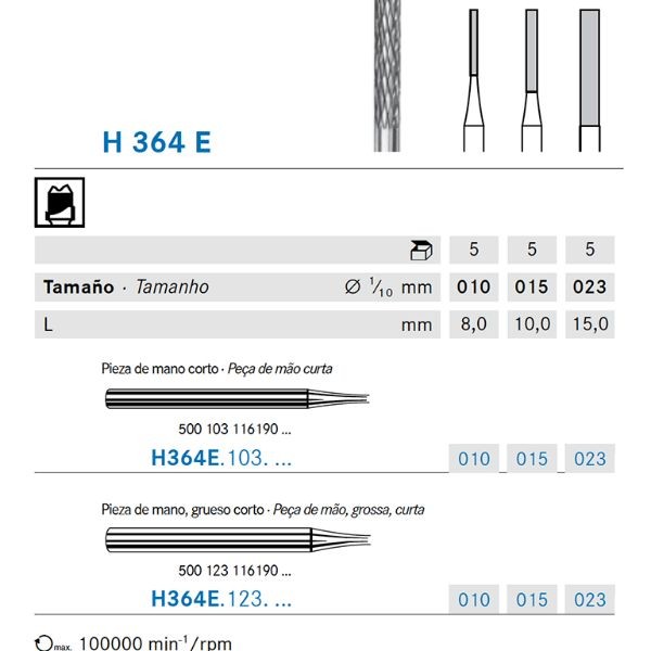 FRESA KOMET CARBURO LAB FRESADO 1ud. H364E.103