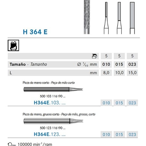 [KO5397] FRESA KOMET CARBURO LAB FRESADO 1ud. H364E.103 (.023)