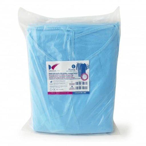 [ME1172] BATA AZUL PUÑO ELASTICO TEJIDO 10uds. (L)