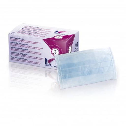 [ME0982] MASCARILLAS RECTANGULAR AZUL MEDICALINE 50u.