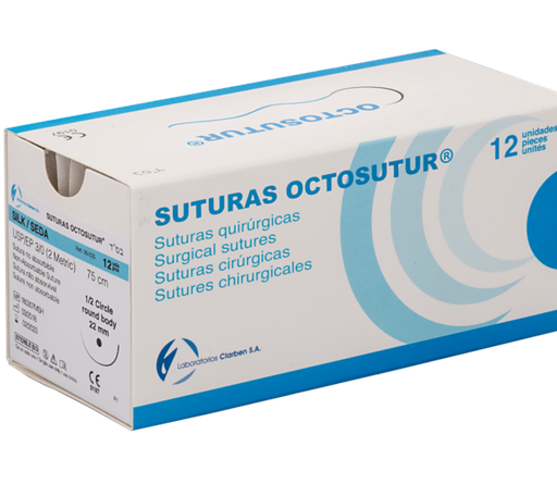 [CL0117] OCTOSUTUR SEDA 3/8 CIRC.TRI.4/0 16mm.45cm.12ud.