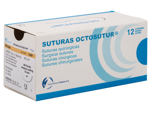 [CL0114] OCTOSUTUR SEDA 1/2 CIRC.TRI.3/0 22mm.75cm.12ud.