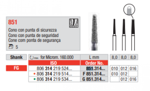 [ED0150] 851-012 FG FRESA DIAMANTADA EDENTA 5UDS