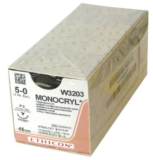 [ET0042] SUTURA MONOCRYL 5/0 P-3 3/8C 13mm 45cm 12ud.