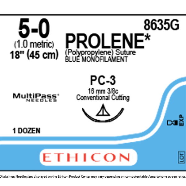 SUTURA PROLENE 5/0 PC-3 3/8C 16mm 45cm 12ud.