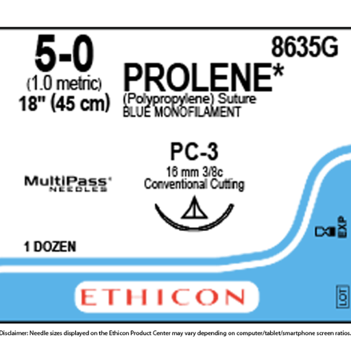[ET0072] SUTURA PROLENE 5/0 PC-3 3/8C 16mm 45cm 12ud.