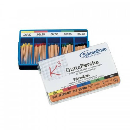 [KE1525] GUTAPERCHA K3 CONICIDAD 06 PUNTA TIPO PLUMA 50ud.