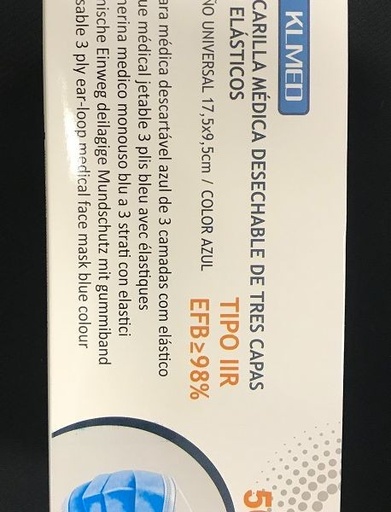 [KG0005] MASCARILLAS MEDICAS DESECHABLE 3 CAPAS KLMED 50uds