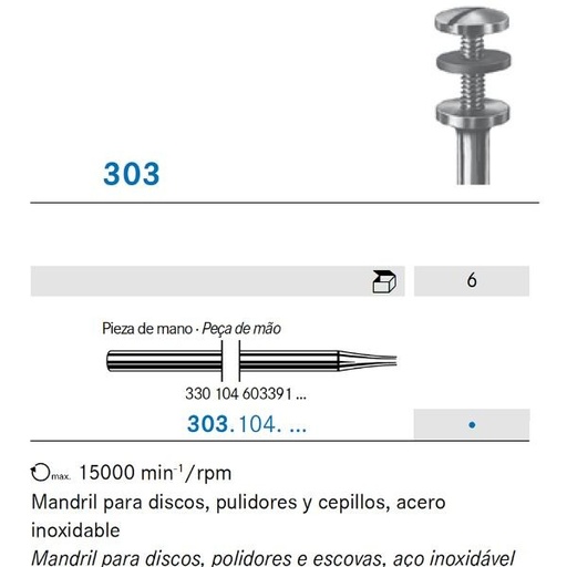 [KO5698] MANDRIL KOMET 303.124.050 P/DISCOS 6 UD