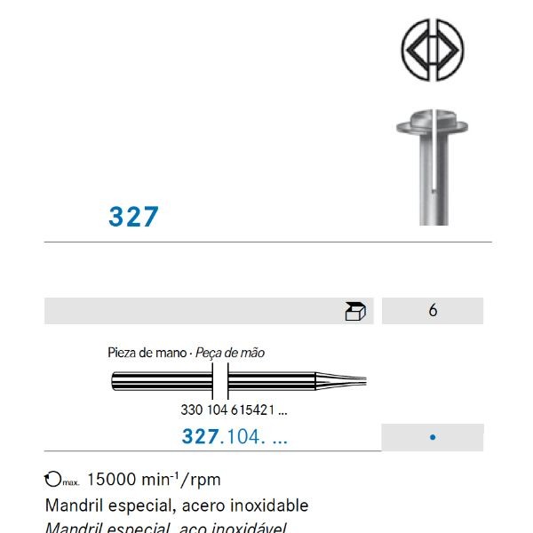 MANDRIL KOMET 327.204 ESPECIAL ACERO INOX 6 UD