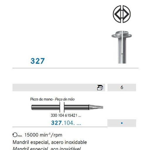 [KO5711] MANDRIL KOMET 327.204 ESPECIAL ACERO INOX 6 UD