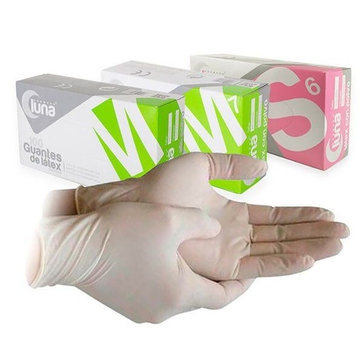 [LN0005] GUANTES LUNA LATEX S/POLVO GRANDES 100UD
