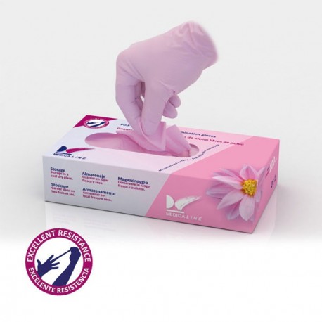 GUANTES MEDICALINE NITRILO ROSA 100uds.